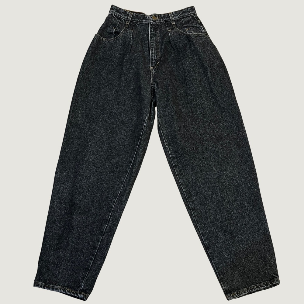 Vintage 90s Forenza High Waisted Pleated Mom Jeans 8 Black Acid Wash Tapered